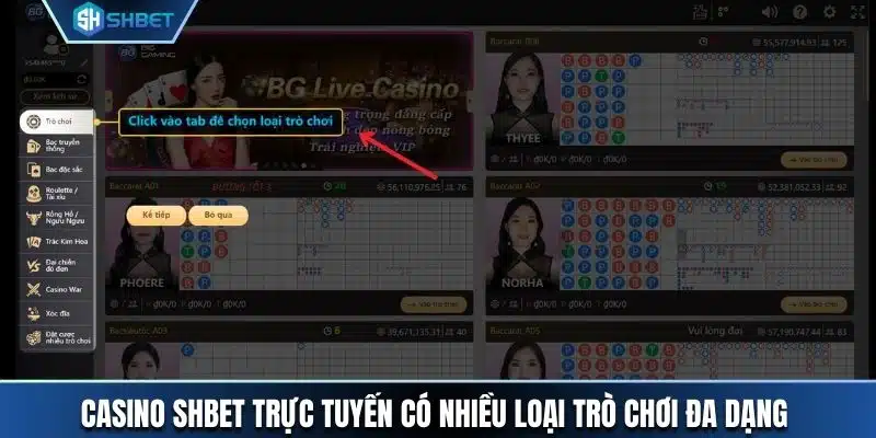 Casino SHBET trực tuyến có nhiều loại trò chơi đa dạng 